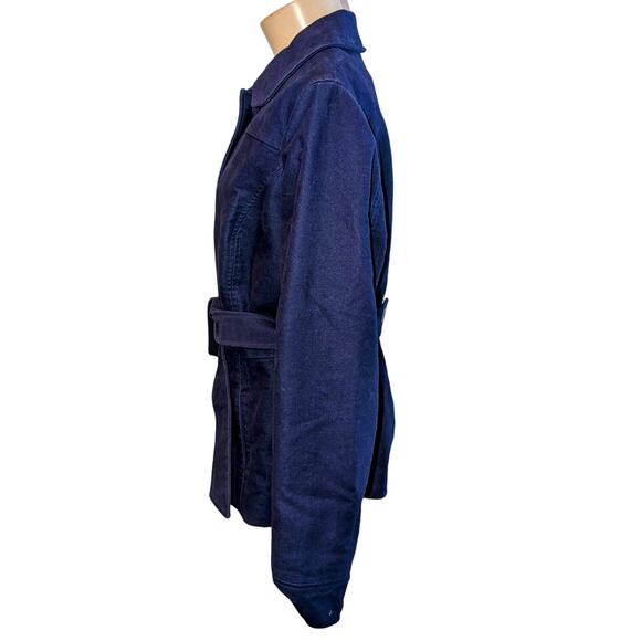 L. L. Bean Midnight Blue Tie Waist Round Collar Cotton Peacoat Sz M - Picture 3 of 5